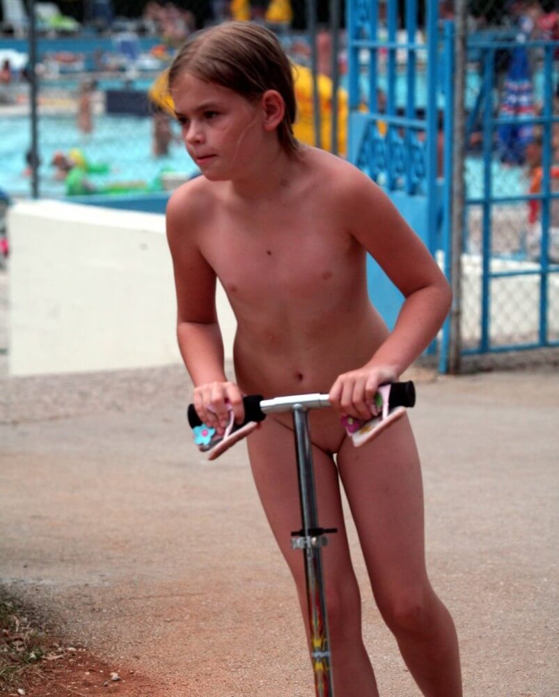 Pool-Side Naturist Scooter pics - Nudism encourages love for nature and oneself